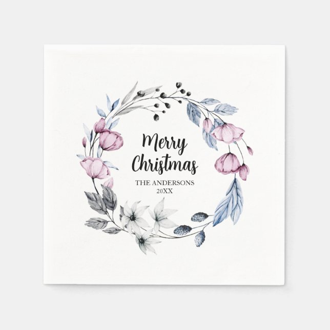 Personalised Floral Wreath Christmas Napkin (Front)