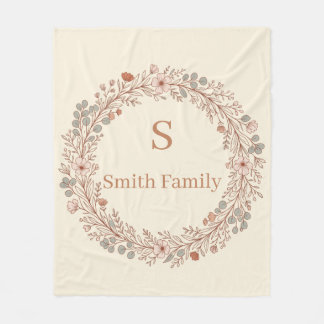 Personalised Floral Wreath Family Name Fleece Blanket