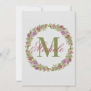 Personalised Floral Wreath Last Name Monogram Card
