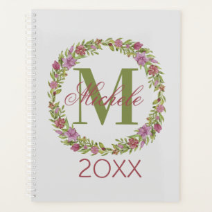 Personalised Floral Wreath Last Name Monogram Planner