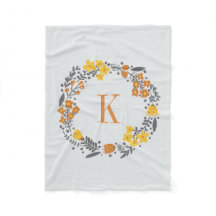 Personalised Floral Wreath & Monogram Orange Grey