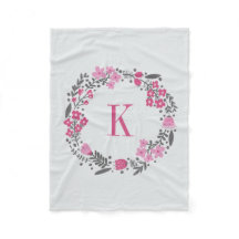 Personalised Floral Wreath & Monogram Pink Grey