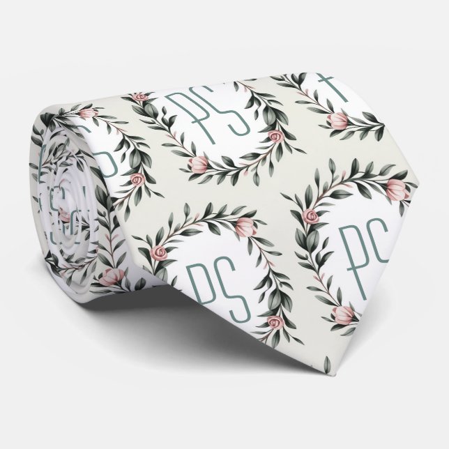 Personalised Floral Wreath Monogram  Tie (Rolled)