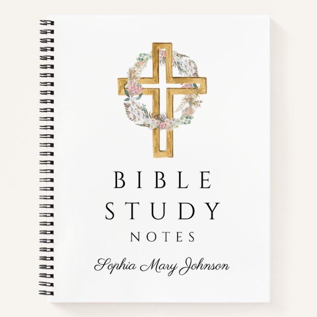 Personalised Floral Wreath Religious Cross Notebook (Front)