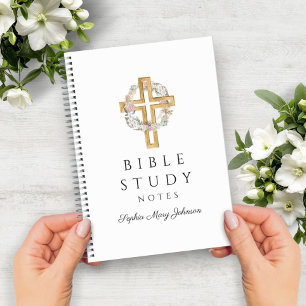 Personalised Floral Wreath Religious Cross Notebook