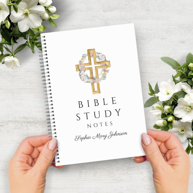 Personalised Floral Wreath Religious Cross Notebook (Personalized Floral Wreath Religious Cross Notebook)
