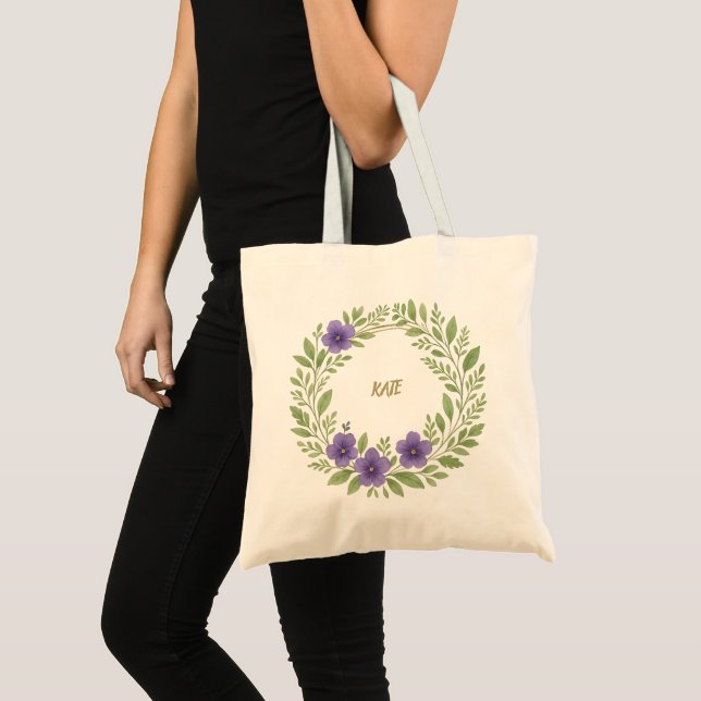 Personalised Floral Wreath Tote Bag – Custom Name  (Front (Product))