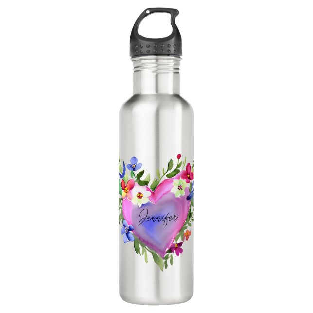 Personalised Floral Wreath Watercolor 710 Ml Water Bottle (Front)
