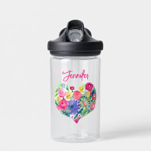 Personalised Floral Wreath Watercolor Water Bottle