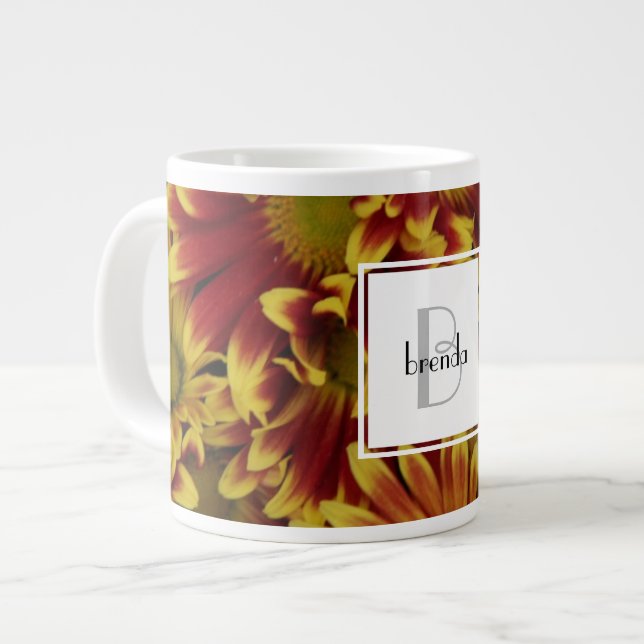 Personalised floral, yellow daisy w name/initial large coffee mug (Front Left)