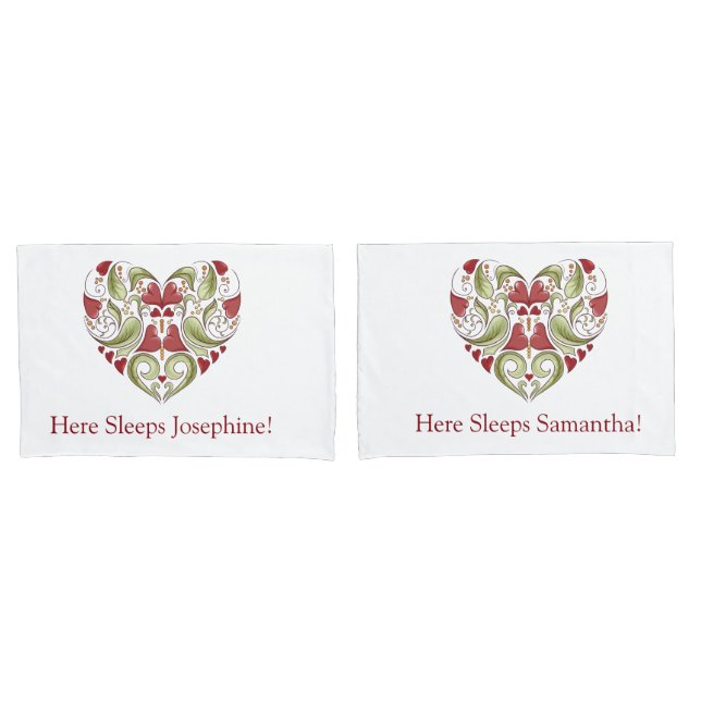 Personalised Flourish Heart Pillow Cases (Front-Set)