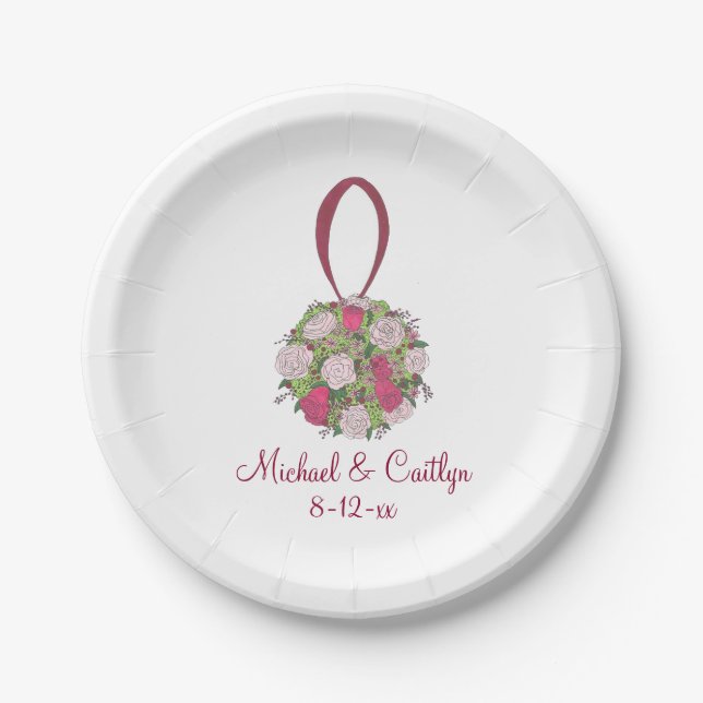 Personalised Flower Floral Bouquet Wedding Plates (Front)