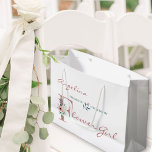Personalised Flower Girl Elegant Floral Thank You Large Gift Bag<br><div class="desc">Personalised wedding gift bag for your flower girl. This elegant floral design is lettered in shades of dusty rose pink, hunter green and ivory. It features a pink glitter "F", embellished with a pink and ivory bouquet of watercolor flowers and foliage. The template is set up for you to also...</div>