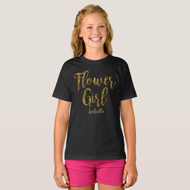 Personalised Flower Girl Tshirt | Gold Foil Print (Front Full)