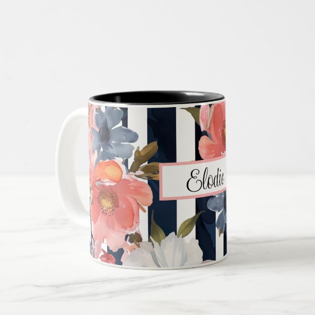 Personalised Flower Pattern Two-Tone Coffee Mug (Front Left)