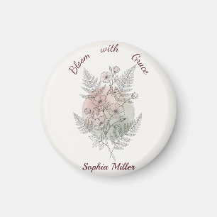 Personalised Flower Pink Rose Custom Name Office Magnet
