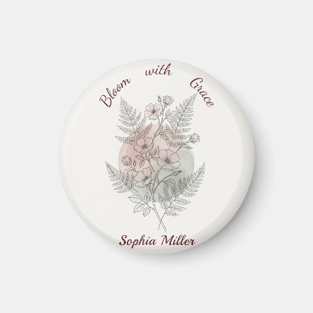 Personalised Flower Pink Rose Custom Name Office Magnet (Front)