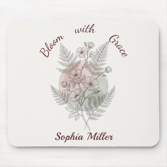 Personalised Flower Pink Rose Custom Name Office Mouse Mat (Front)