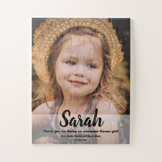 Personalised, Flowergirl photo Wedding Thank you, Jigsaw Puzzle (Vertical)