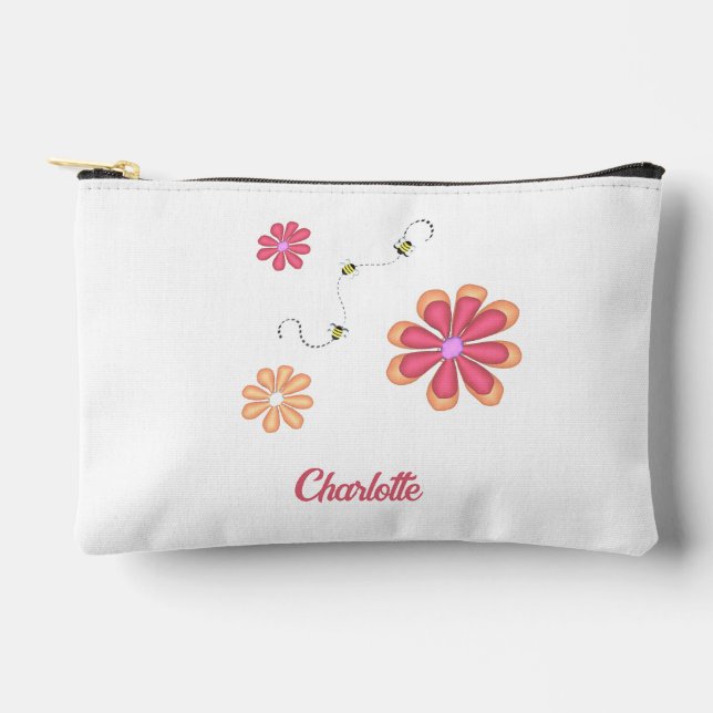 Personalised Flowers and Bees Gymnastic Softball Accessory Pouch (Front)