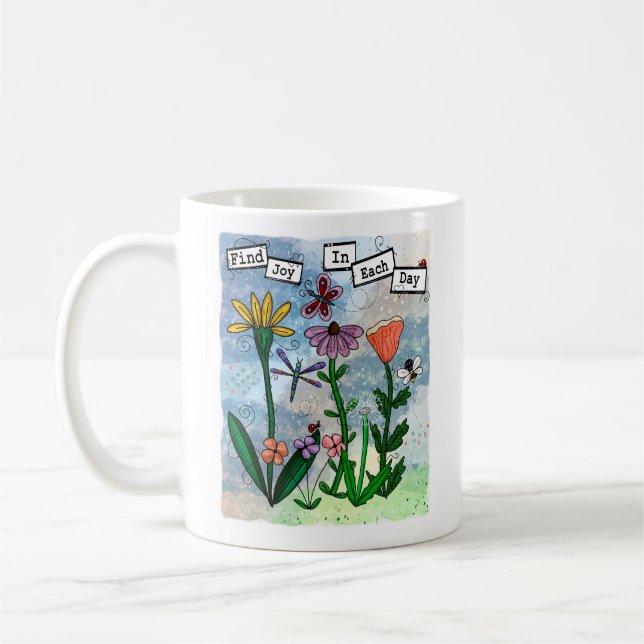 Personalised Flowers Musical Notes and Joy Artwork Coffee Mug (Left)