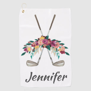 Personalised Flowers with Clubs Womens Golf Towel