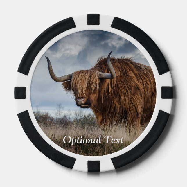 Personalised Fluffy Scottish Highland Cow Poker Chips (Front)