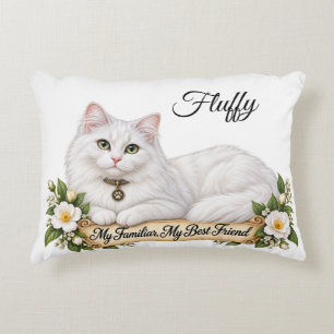 Personalised Fluffy White Cat Familiar Decorative Cushion