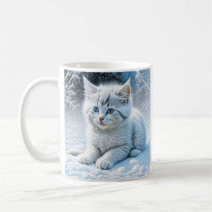 Personalised Fluffy White Kitten in Snow Coffee Mug