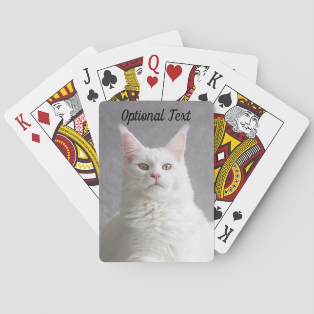 Personalised Fluffy White Maine Coon Cat Playing Cards (Back)