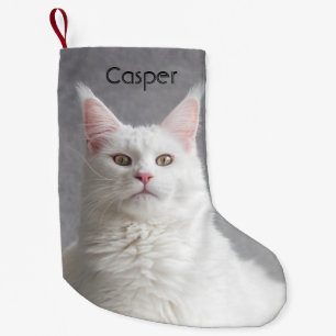 Personalised Fluffy White Maine Coon Cat Small Christmas Stocking