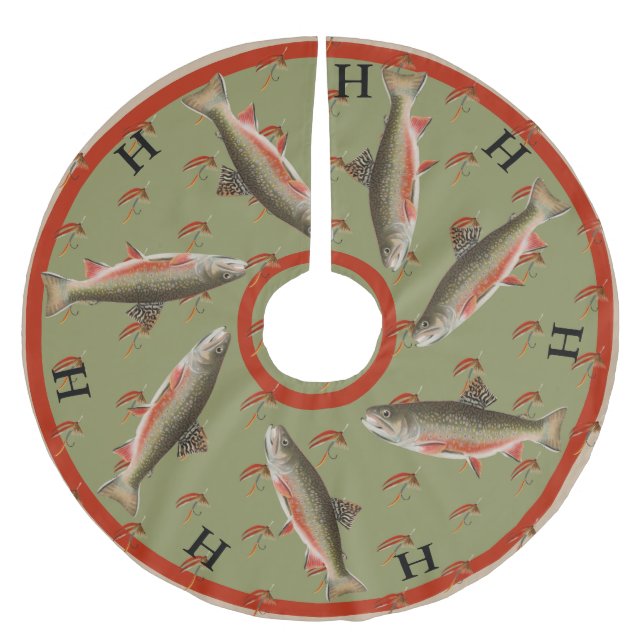 Personalised Fly Fishermen's Holiday Brown Trout Brushed Polyester Tree Skirt (Front)