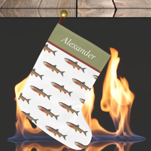 Personalised Fly Fishermens Holiday Brown Trout L Large Christmas Stocking