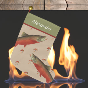 Personalised Fly Fishermens Holiday Salmon Trout Large Christmas Stocking