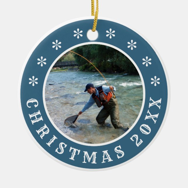 Personalised Fly Fishing Christmas Ceramic Tree Decoration (Front)