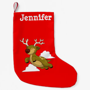 Personalised Flying Christmas Reindeer Small Christmas Stocking