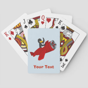 Personalised flying penguin cartoo playing cards