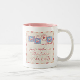 Personalised Flying Pig Postage Two-Tone Coffee Mug
