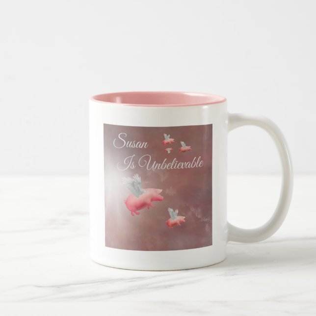 Personalised Flying Pig Two-Tone Coffee Mug (Right)