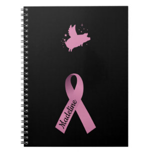 Personalised Flying PIg With Pink Ribbon Notebook