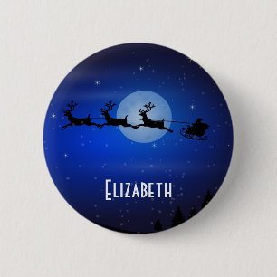Personalised Flying Santa 6 Cm Round Badge
