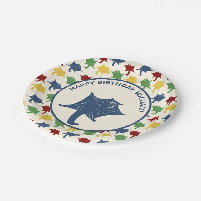 Personalised Flying Sugar Gliders Primary Colours Paper Plate (Angled)
