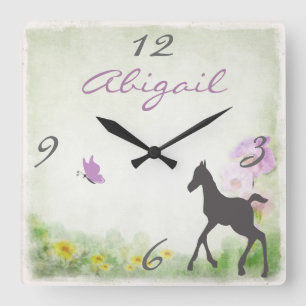 Personalised Foal and Butterfly Horse Wall Clock