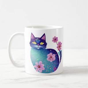 Personalised Folk Art Cat and Flowers Coffee Mug