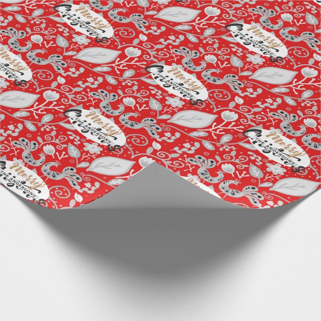 Personalised Folk Art Christmas Red White Birds Wrapping Paper (Corner)
