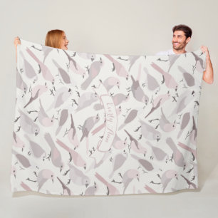 Personalised Folk Art Mauve Bird Pattern Fleece Blanket
