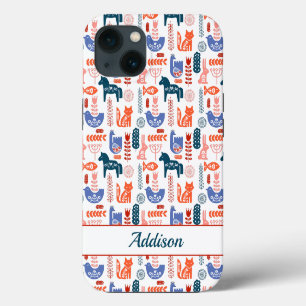 Personalised Folk Art Woodland Animal iPhone 13 Case
