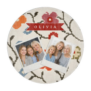 Personalised Folk Scandi Boho Vintage Floral Cutting Board