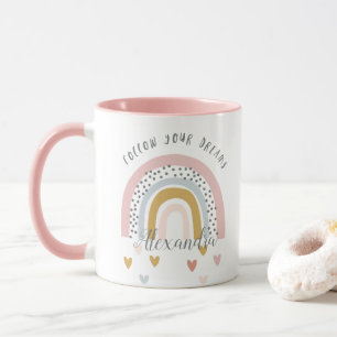 Personalised Follow Your Dreams Pink Rainbow Name Mug