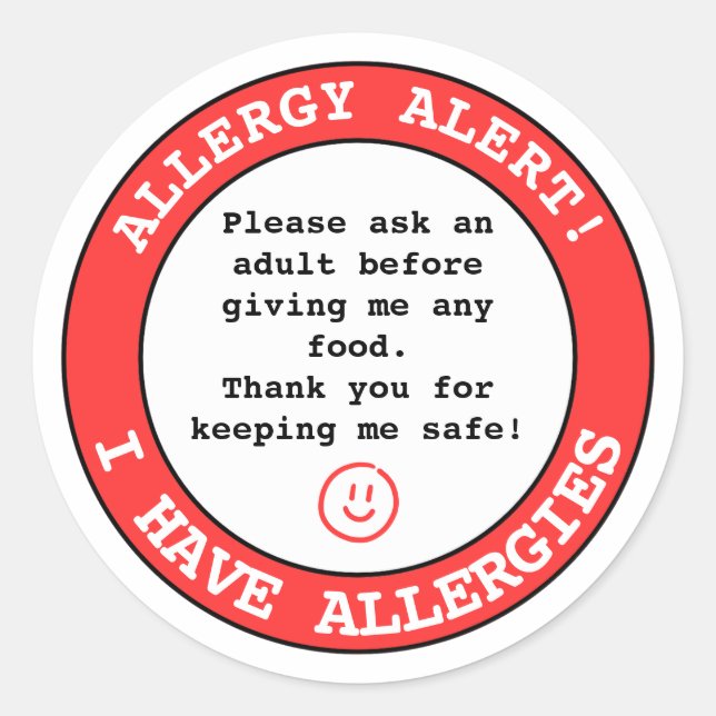 Personalised Food Allergy Alert Kids Classic Round Sticker (Front)